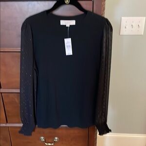 NWT • LOFT • Black Women's Top w sheer sleeves.